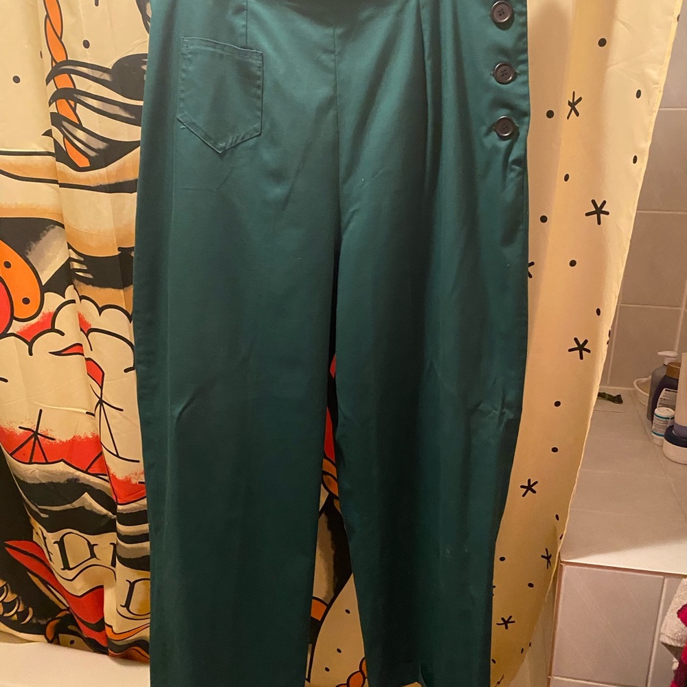 Elegant Green Women's Trousers High Waisted  1940’s style
